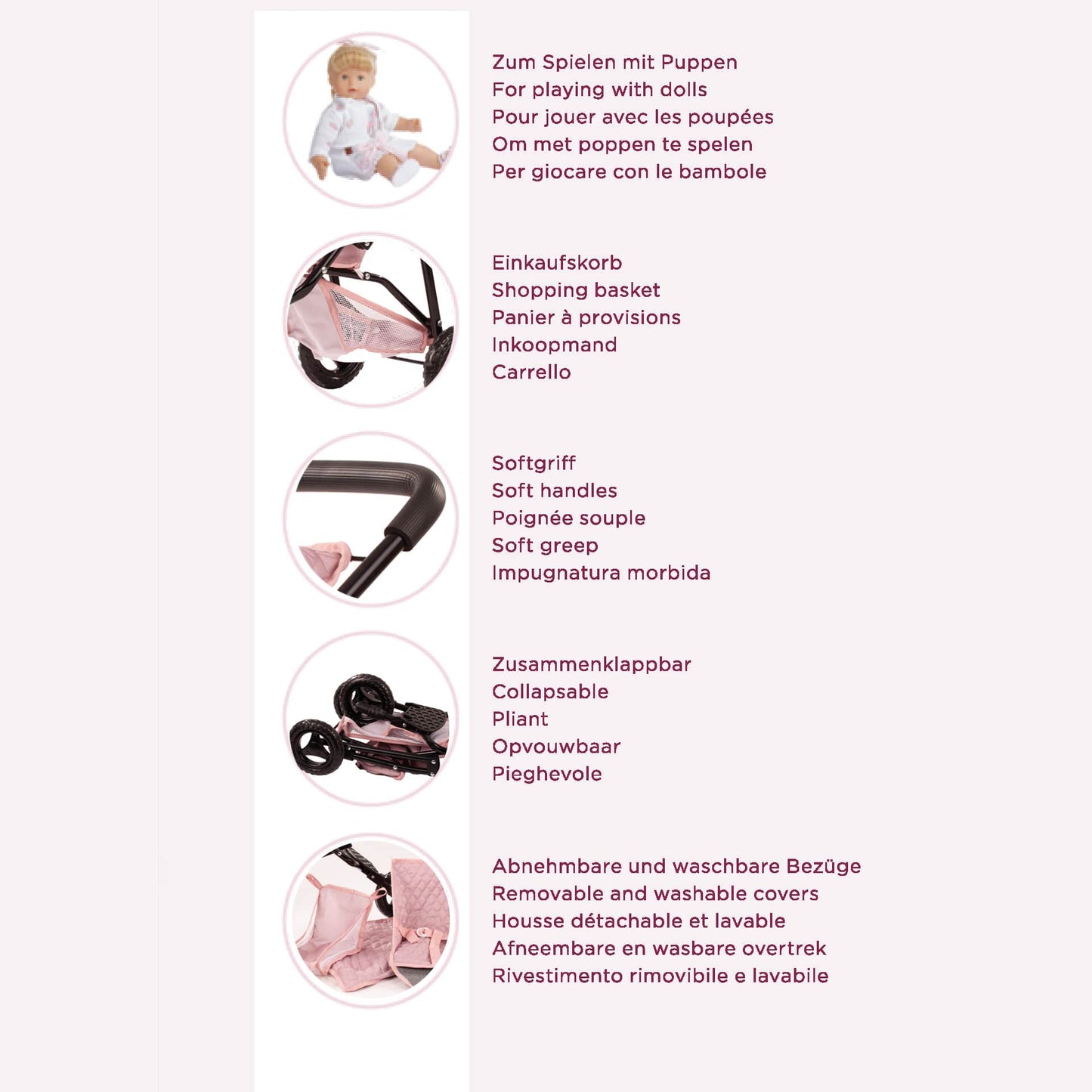 Gotz Dolls 3-Wheel Buggy, Soft Mood