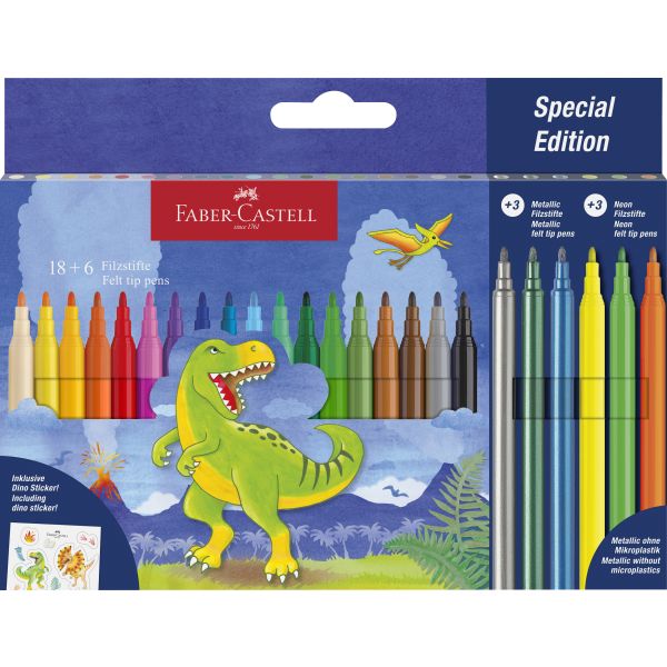 Faber Castell Fibre-Tip Pen Dinosaur 18+6 + Stickers