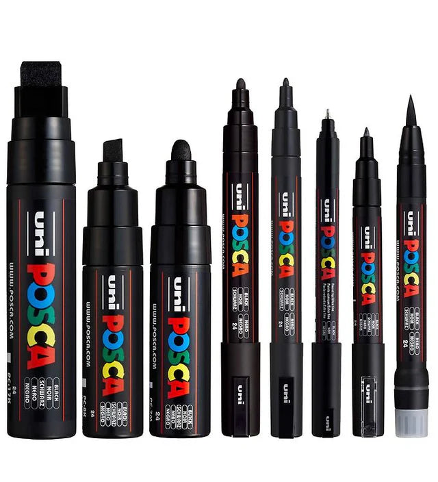 Posca Collection 8Pcs Black Assorted Nib Sizes