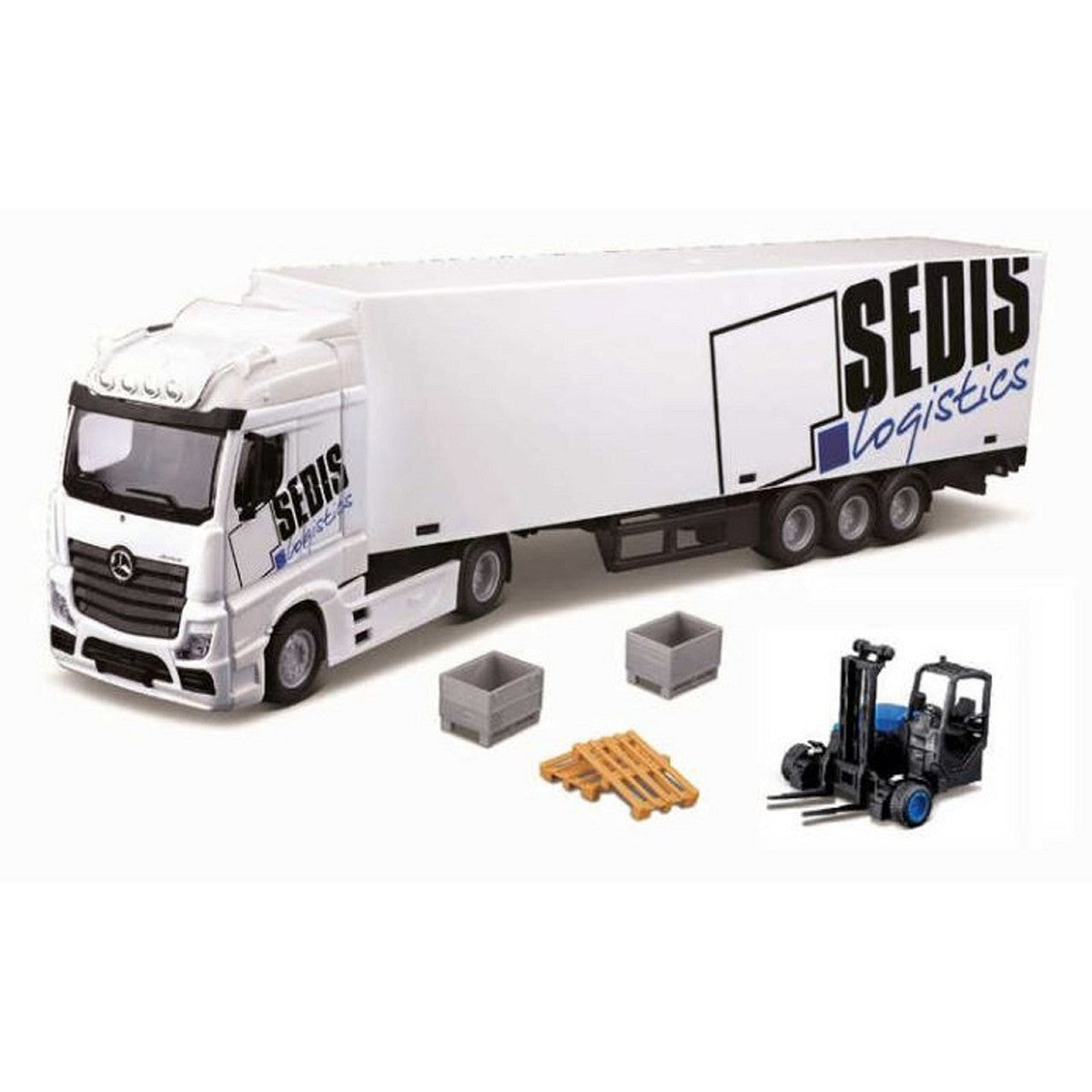 Bburago 1:43 Street Fire Haulers Mb Actros Lift And Load Truck With Pallets