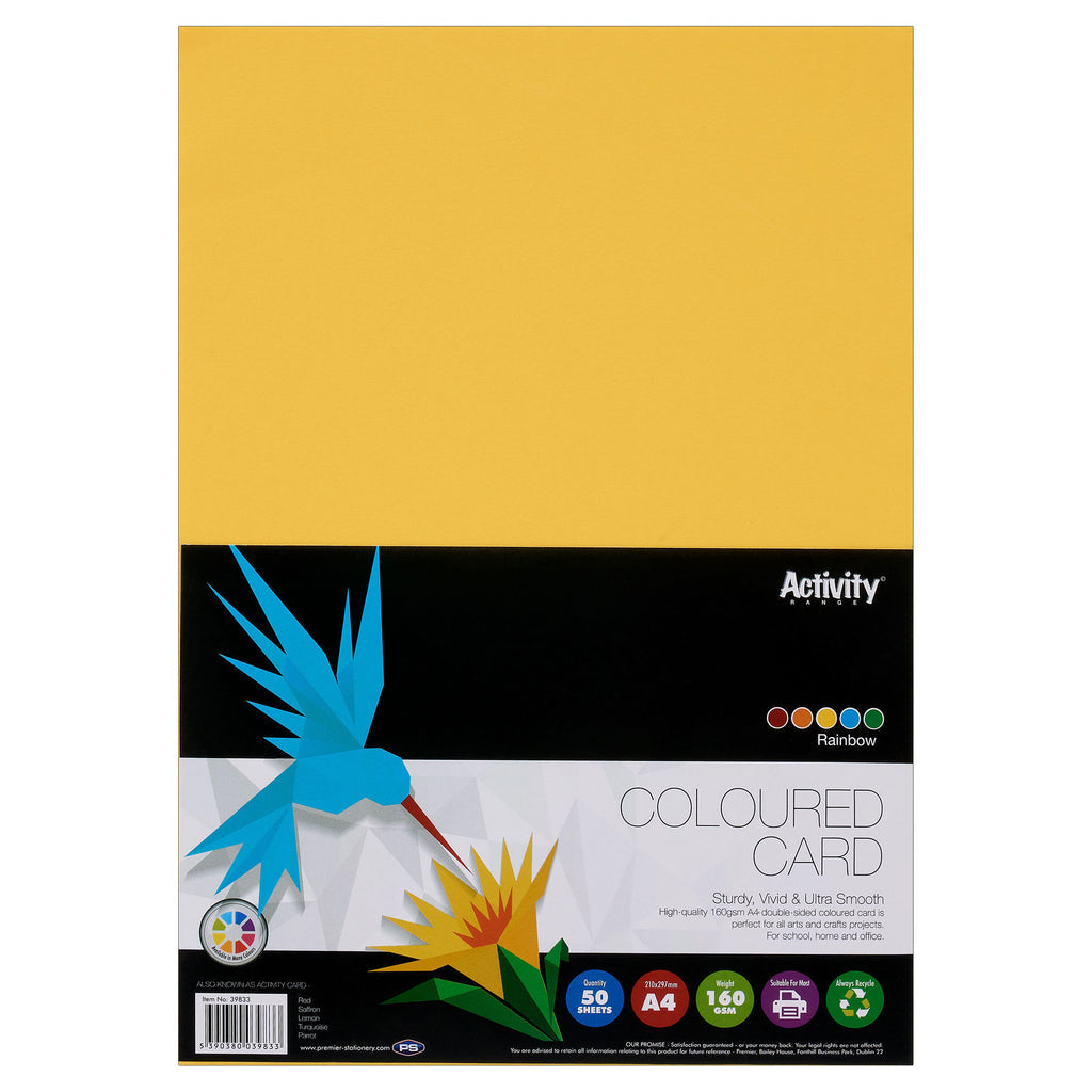 Premier Activity A4 160gsm Card 50 Sheets Rainbow
