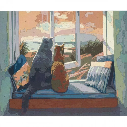 Icon 300x250mm Paint By Numbers Canvas Cats On Sill