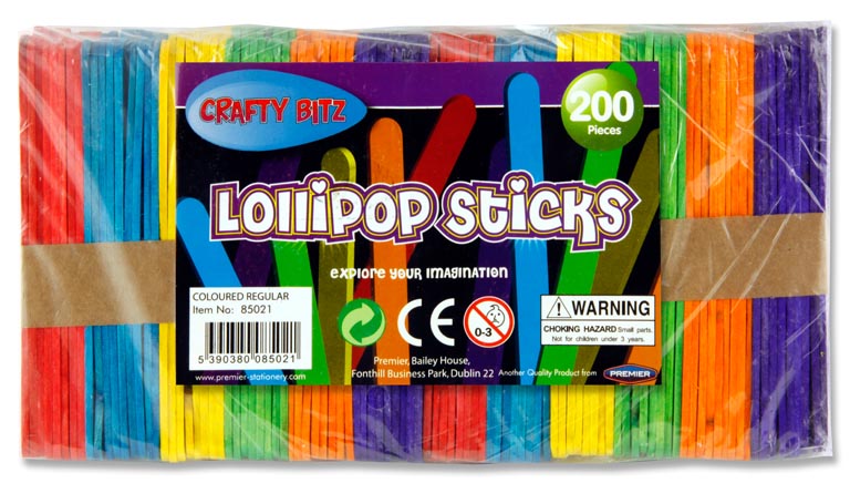 Crafty Bitz Bag 200 Lollipop Sticks Coloured