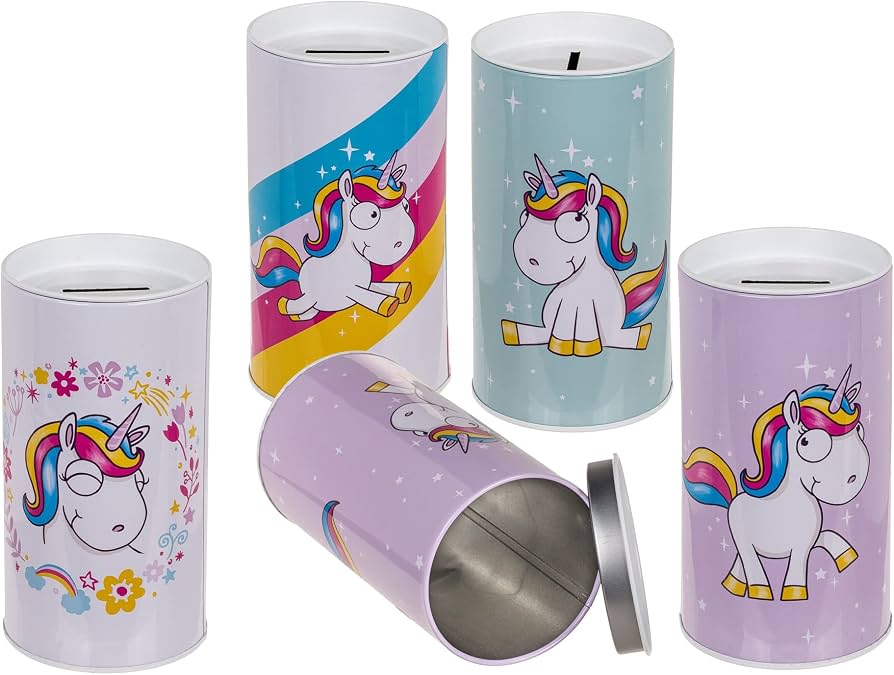Out Of The Blue Tin Metal Money Bank, Comic Unicorn, 15,5 X 8 Cm, 4 Designs AST