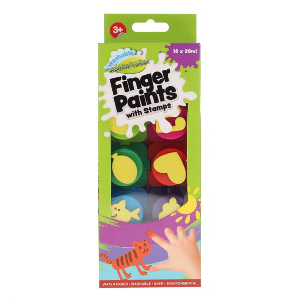 World of Colour 10 Interlocking Pots 20G Finger Paint With Stamps