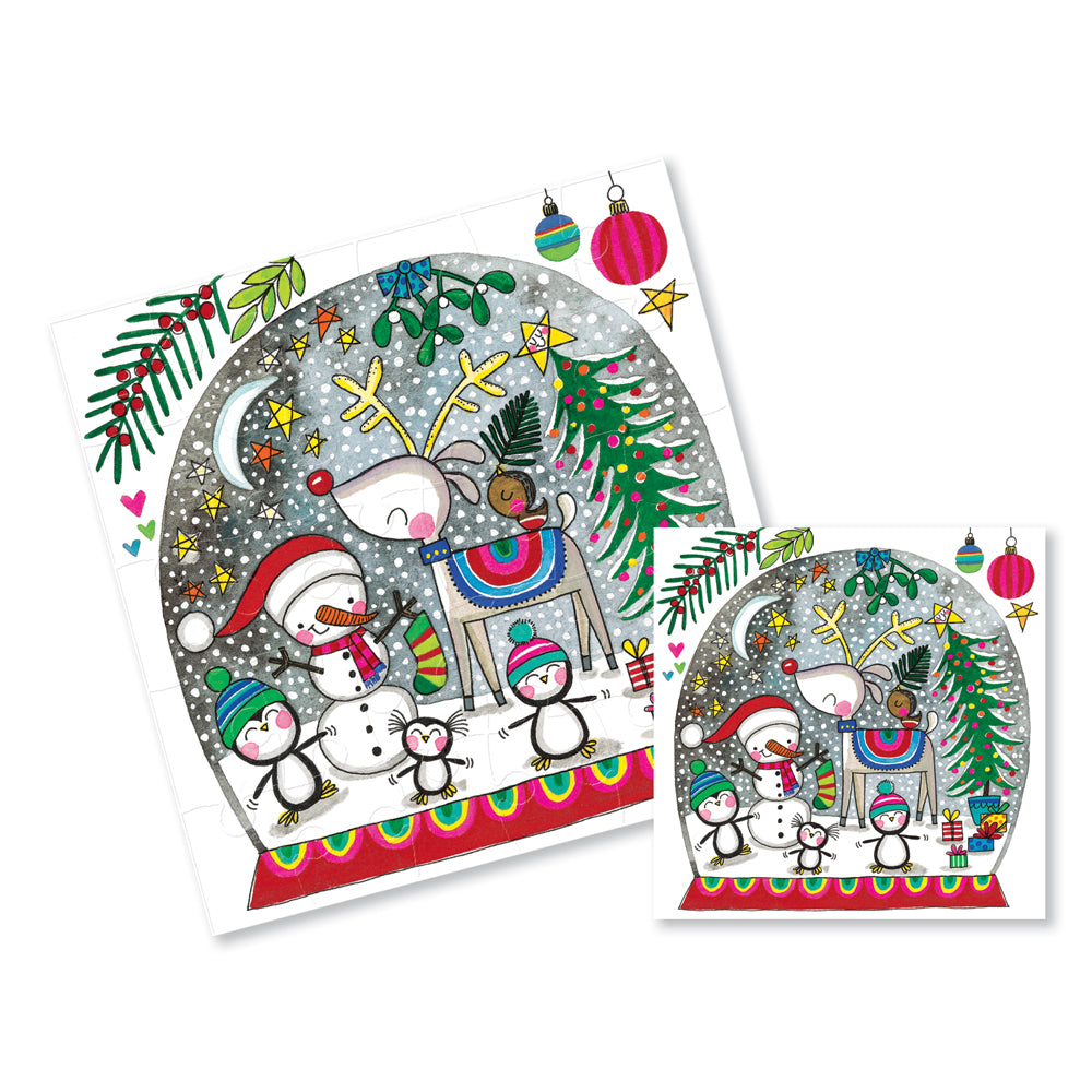Rachel Ellen Xmas Jigsaw Cards - Reindeer Snow Globe