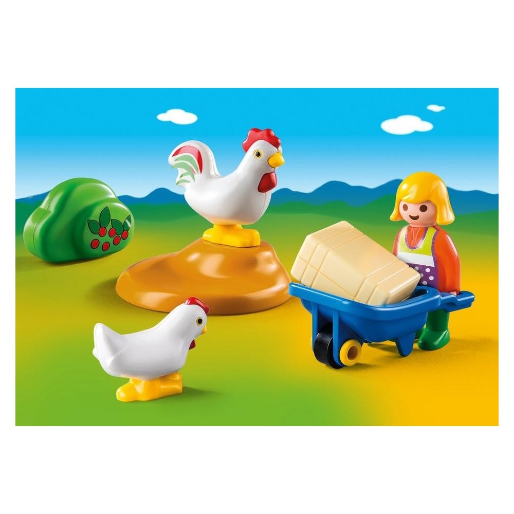 Playmobil 6965 1.2.3. Farmer With Rooster and Chicken
