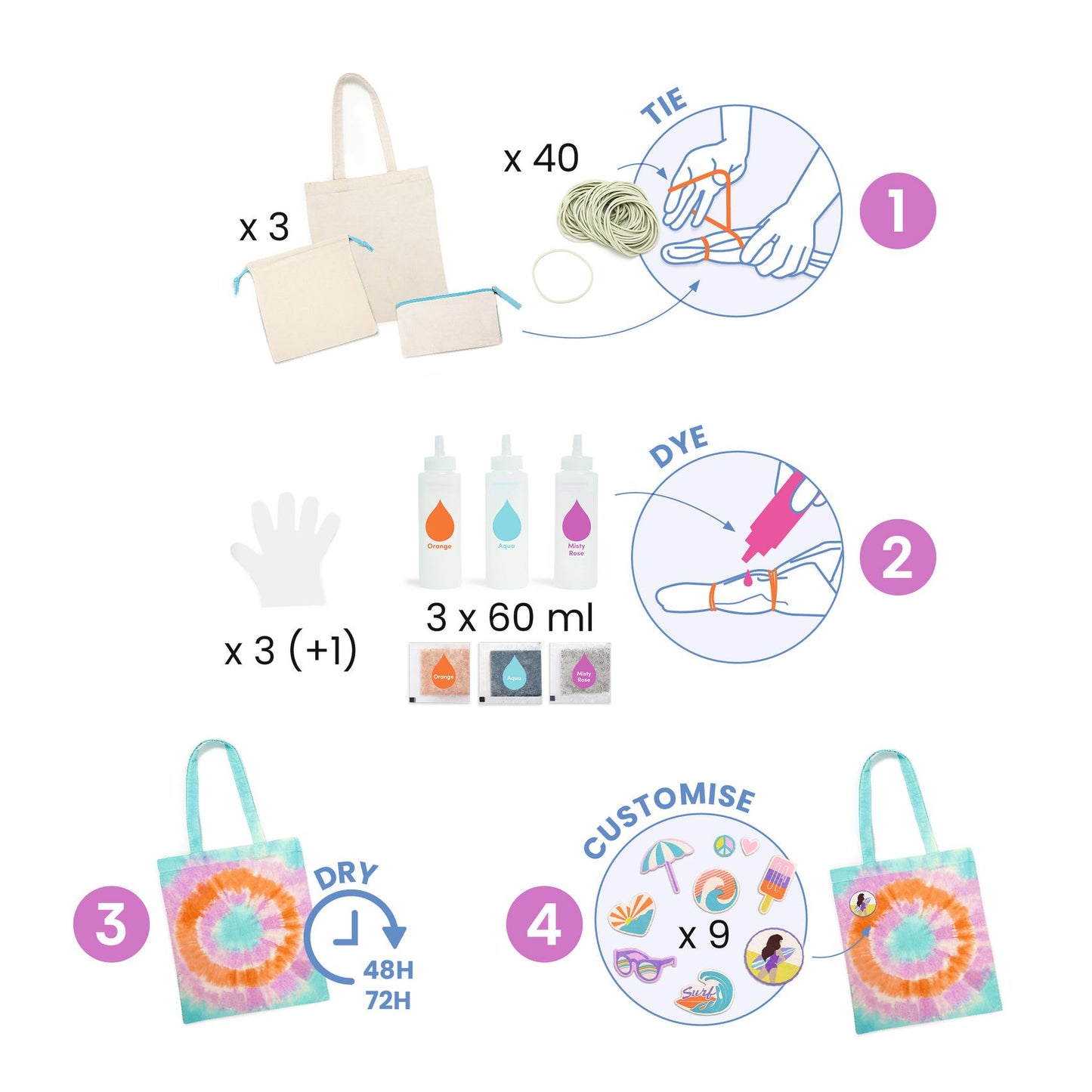 Djeco Tote DIY Bag Tie-Dye Sunshine Camp