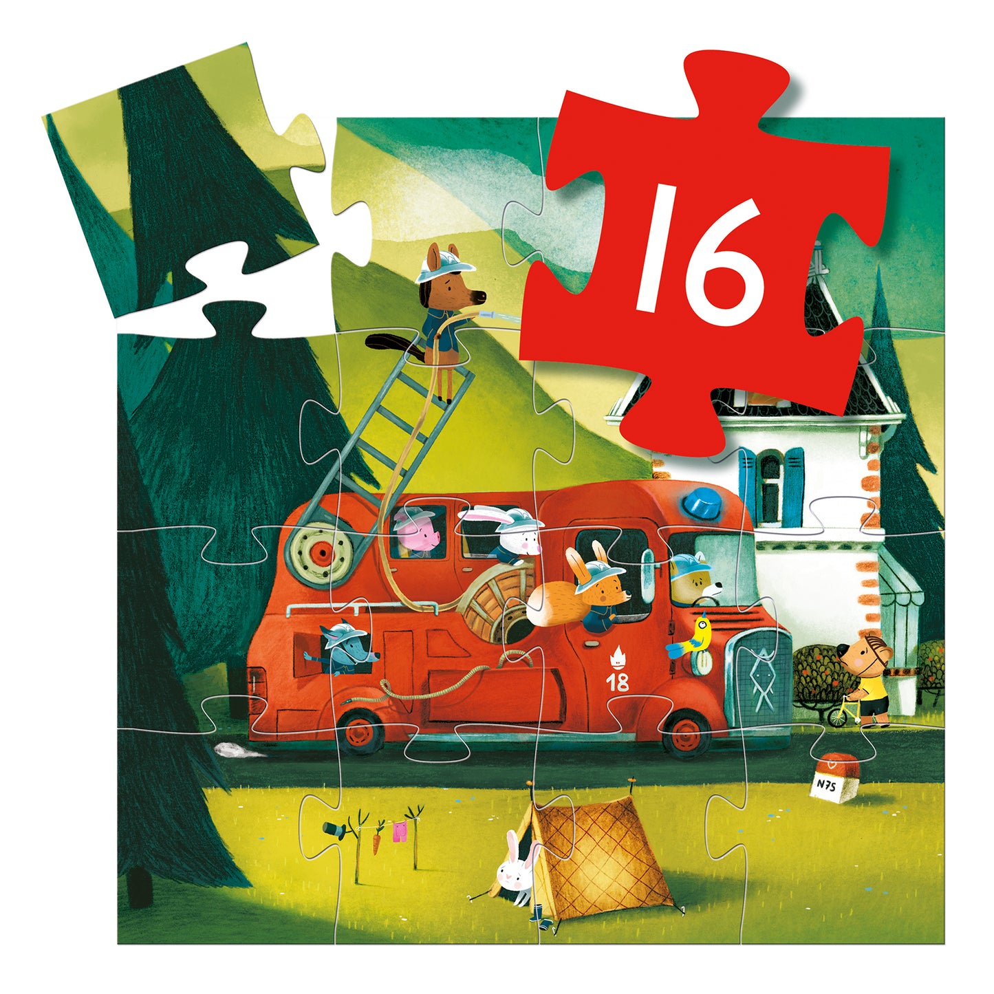 Djeco The Fire Truck - 16 Pcs Silhouette Puzzles
