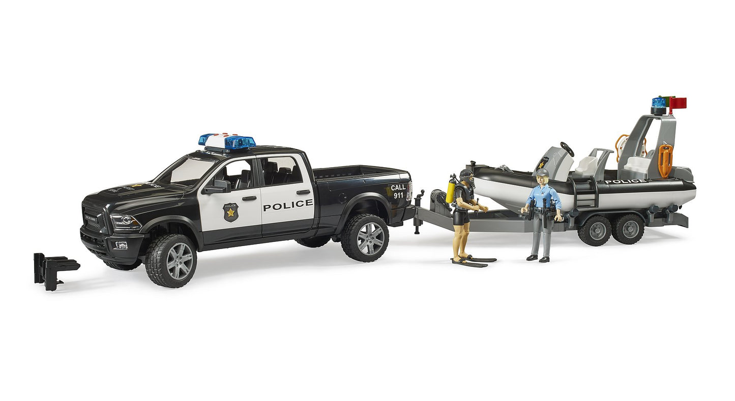 Bruder Ram 2500 Police Pickup W/Trailer & Boat