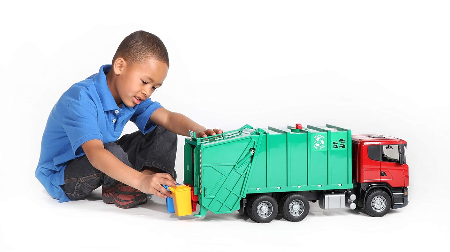 Bruder Scania R-Series Bin Lorry, Ruby Red/Green