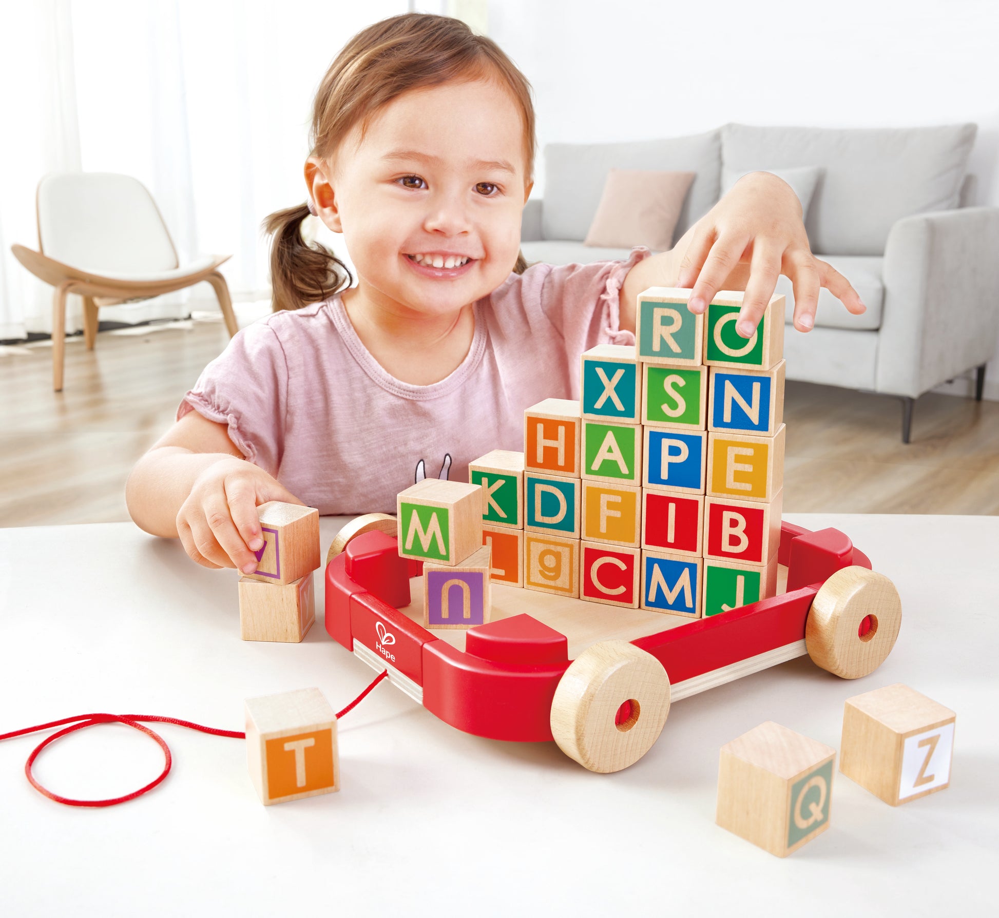 Hape Pull-along Cart with Stacking Blocks
