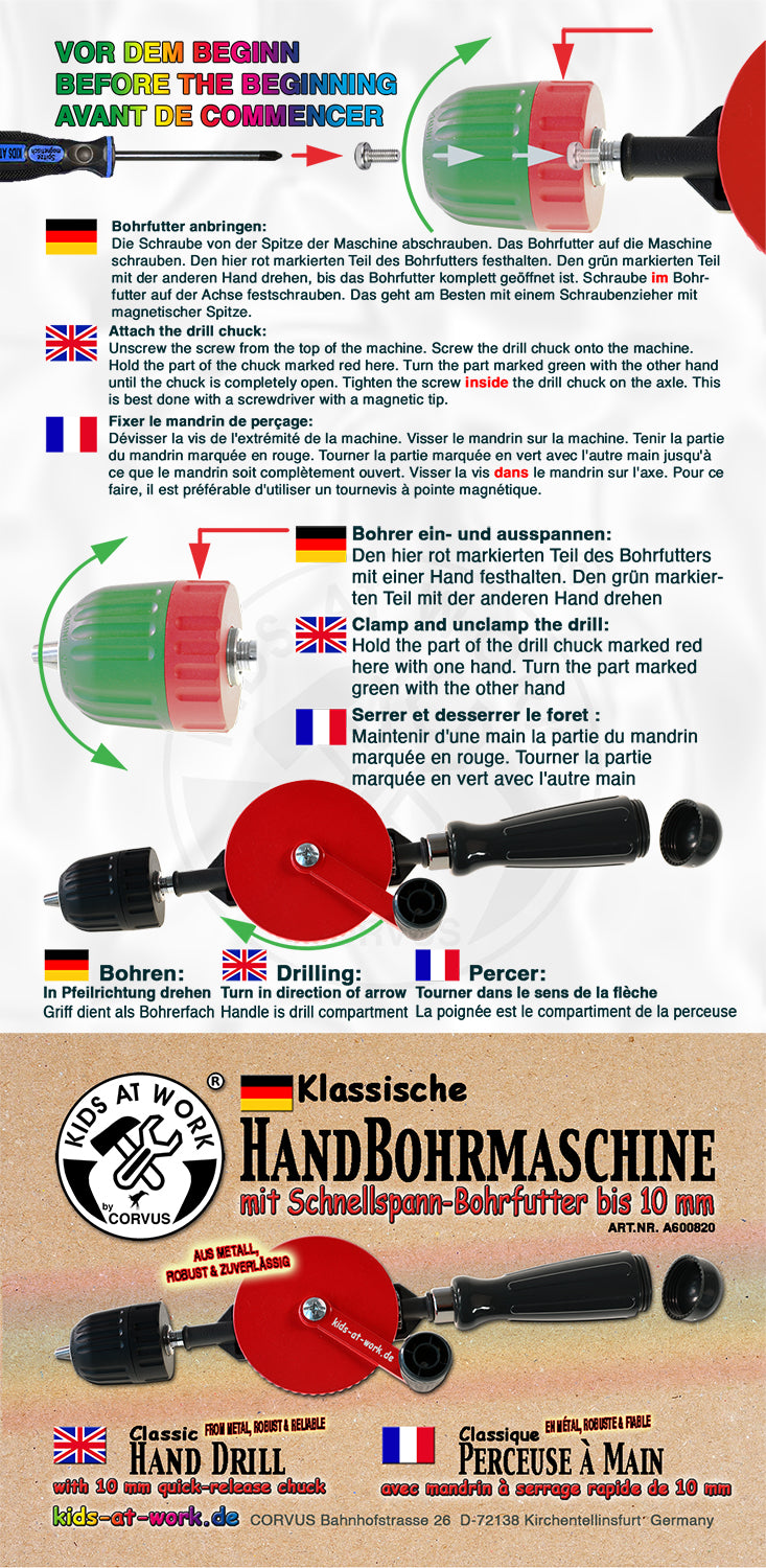 Kids At Work Hand Drill With 10 Mm Quick Action Chuck