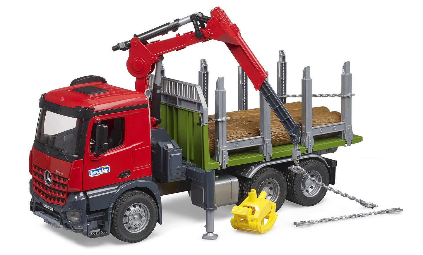 Bruder MB Arocs Timber Truck W/Loading Crane, Gripper & 3 Trunks