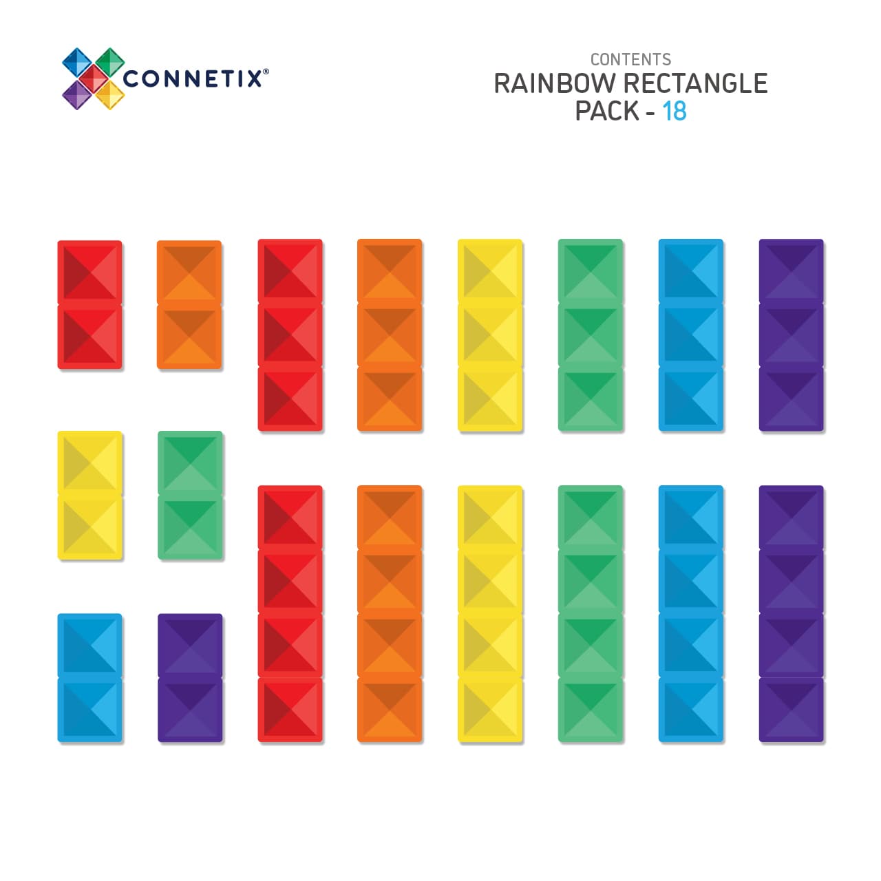 Connetix Tiles Rainbow 18 Piece Rectangle Pack