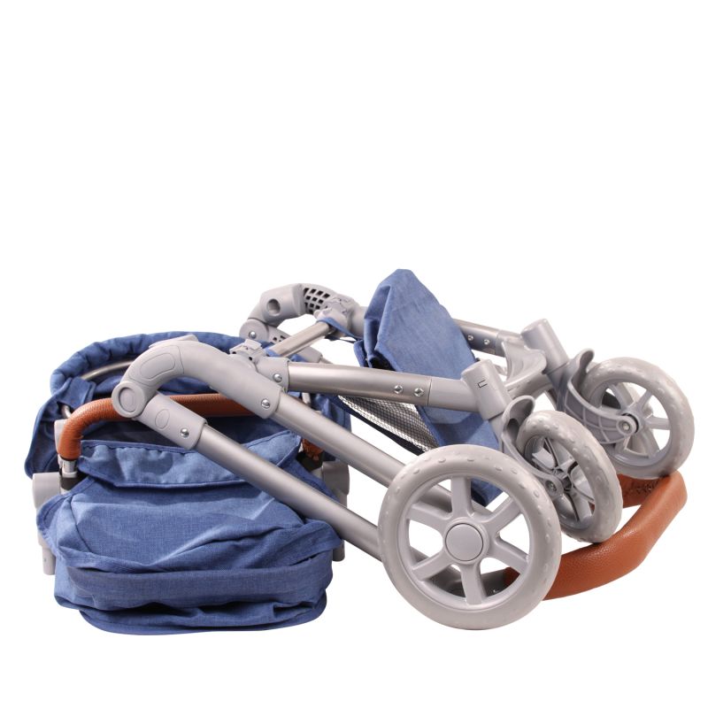 Gotz Dolls Doll Pram 4-wheel, 2 in 1, Denim & Spots