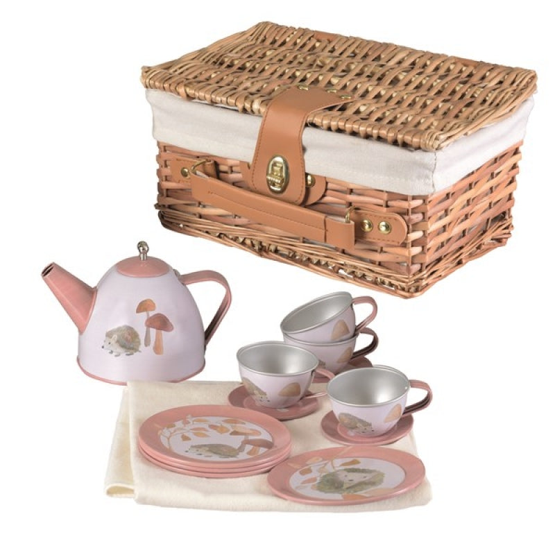 Egmont Toys Tin Tea Set in Wicker Basket - Hedgehog