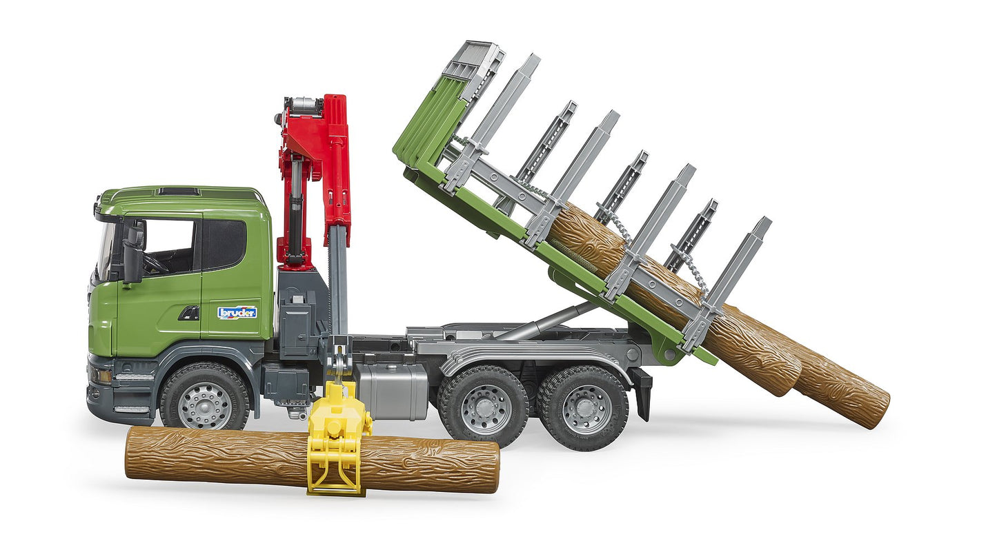 Bruder Scania R-Series Timber Truck W/Loading Crane & 3 Trunks