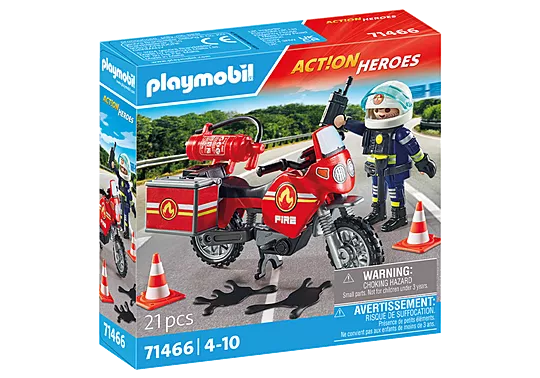 Playmobil 71466 Action Heroes: Fire Motorcycle & Oil Spill Incident