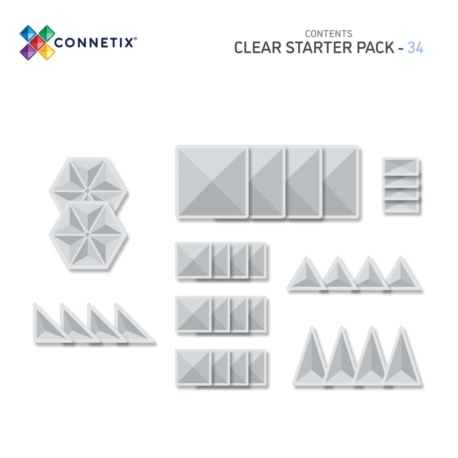 Connetix Tiles Clear Starter Pack 34 pc