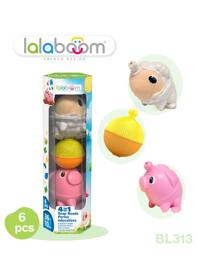 Lalaboom Tube Of Educational Beads And 2 Farm Animal Beads