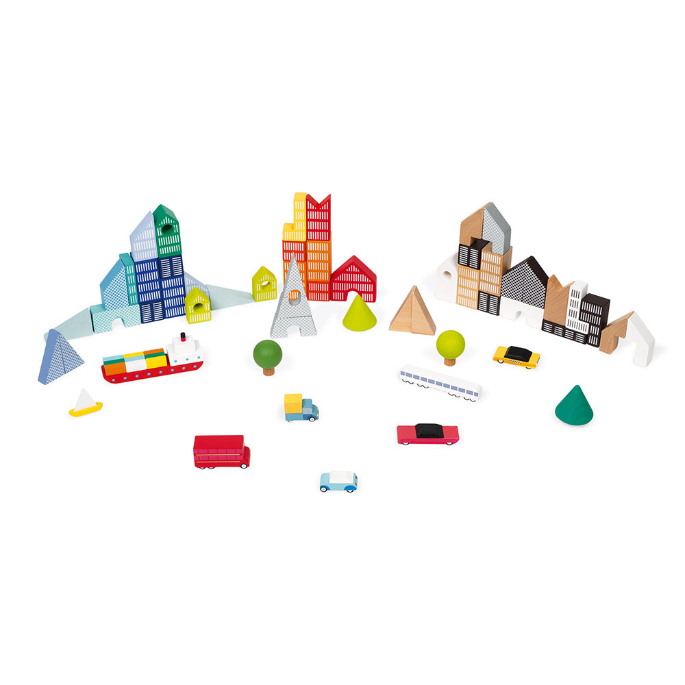 Janod Kubix 60-Block Set + City Puzzle