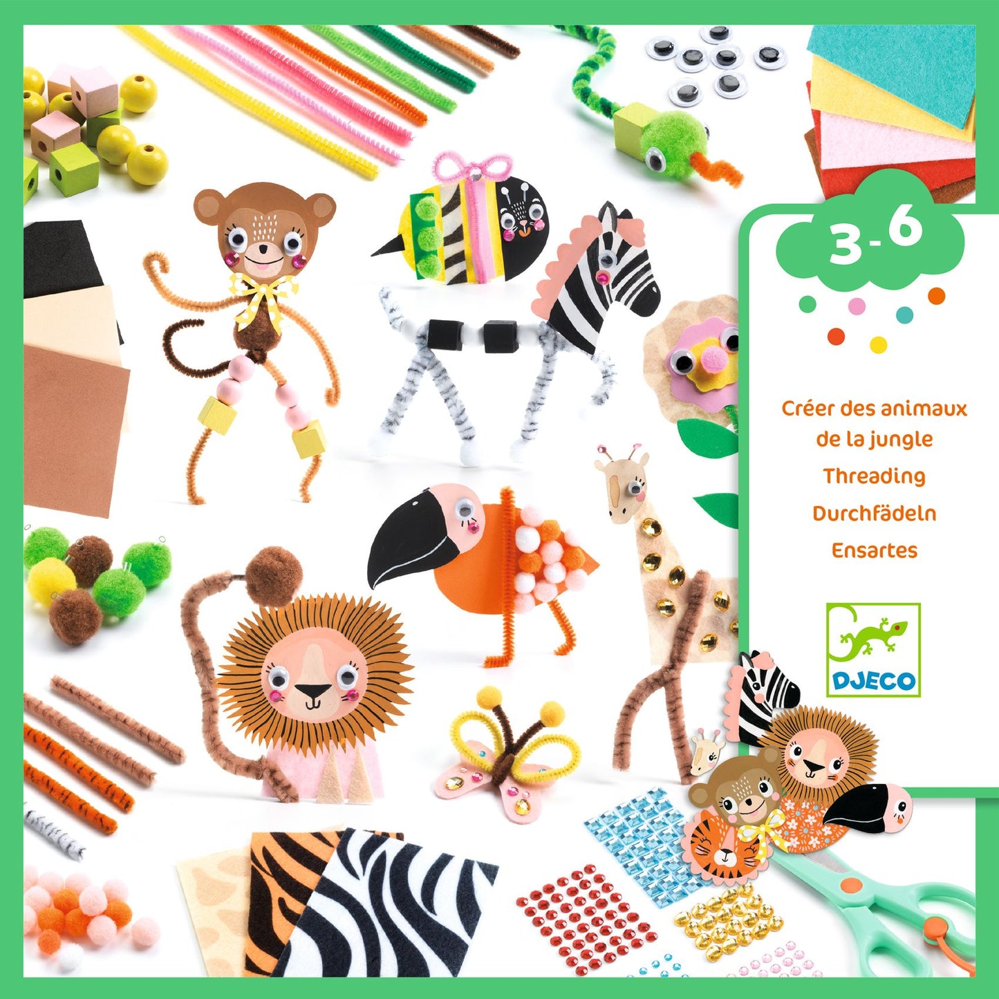 Djeco Threading Jungle Animal Creation Box
