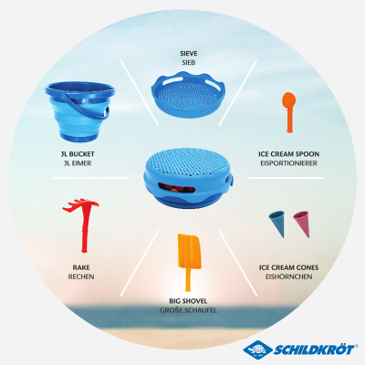 Schildkröt 7in1 Sand Toys folding bucket set blue