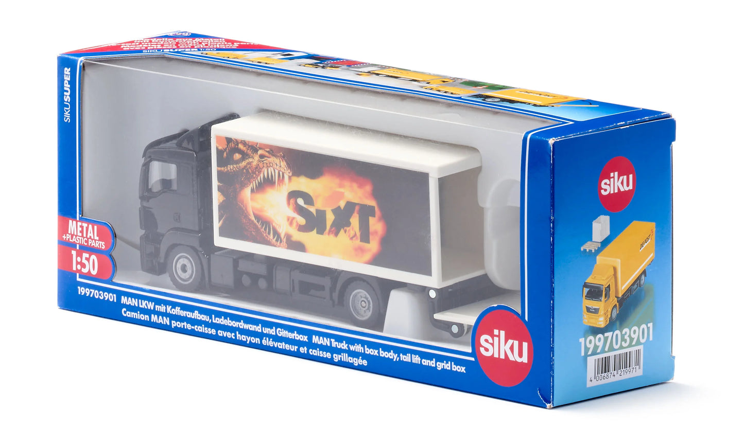 Siku 1:50 Man Truck W/Box Body, Tail Lift & Grid Box