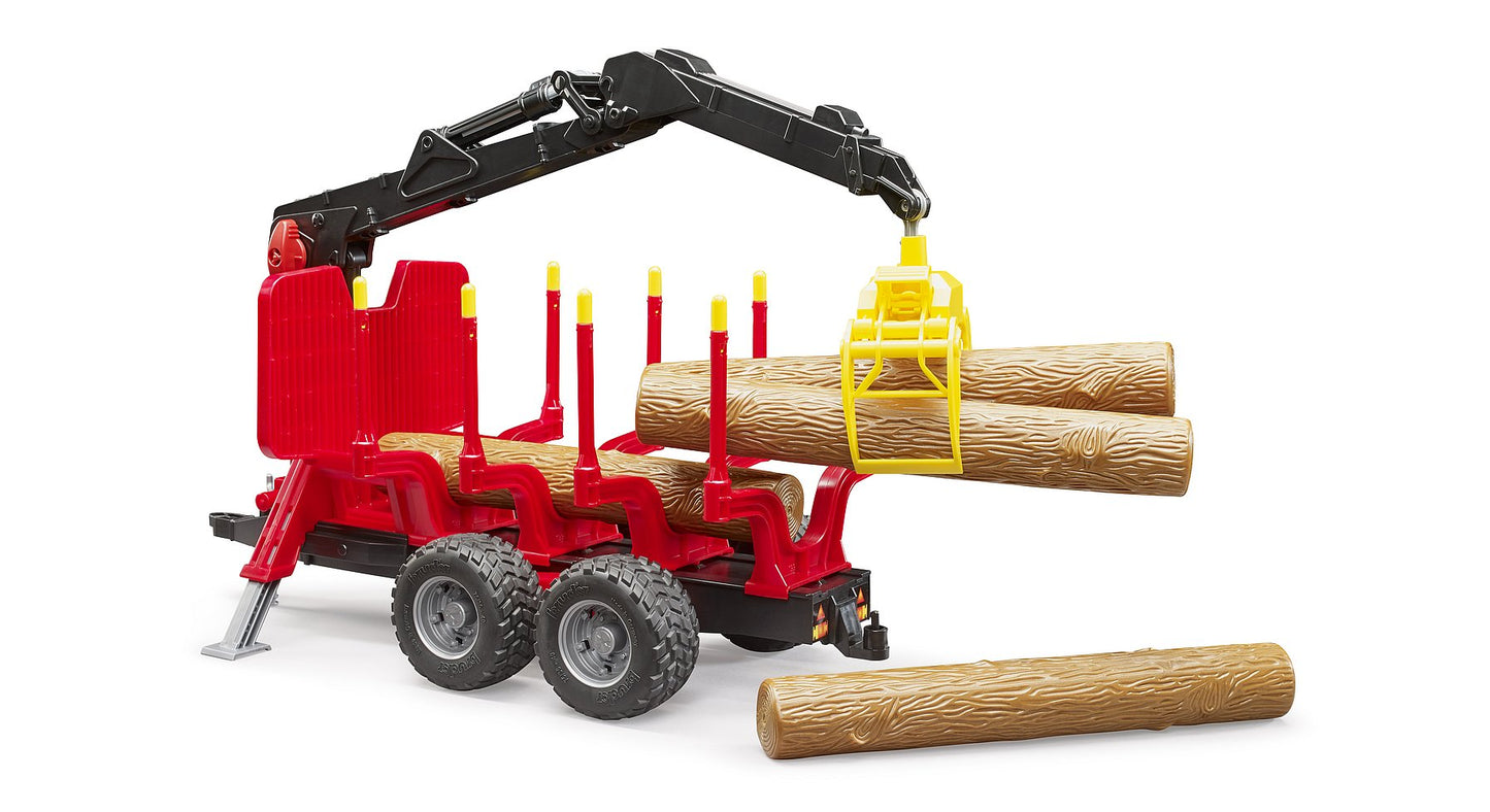 Bruder Forestry Trailer W/Loading Crane, 4 Trunks & Grab