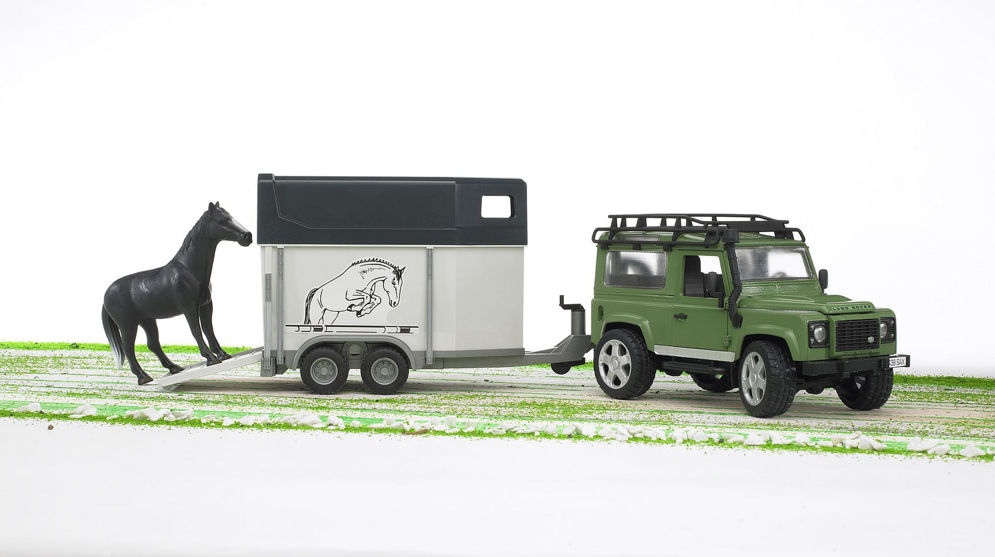 Bruder Land Rover Defender W/Horse Trailer & Horse