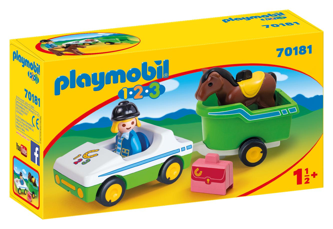 Playmobil 1.2.3 70181 Car with Horse Trailer