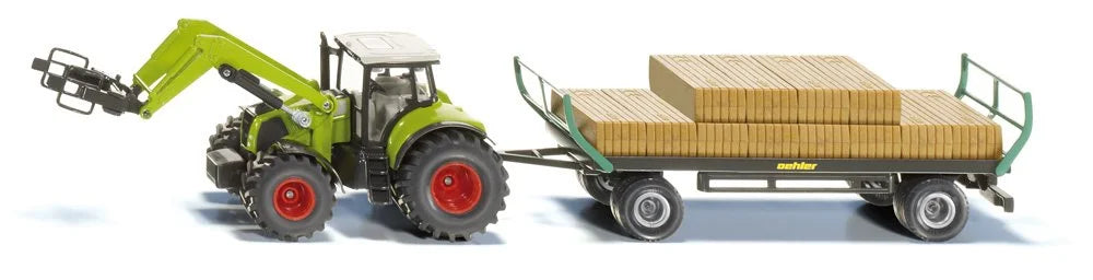 Siku 1:50 Claas Tractor With Bale Grab & Oehler Trailer