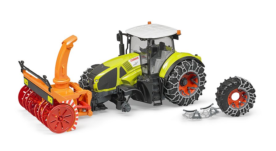 Bruder Class Axion 950 with snow chains and snow blower