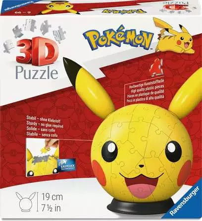 Ravensburger Pokemon Pikachu with Ears 3D Puzzle Ball, 72pc