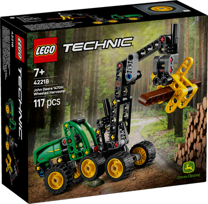LEGO Technic John Deere 1470H Wheeled Harvester set packaging with forest background