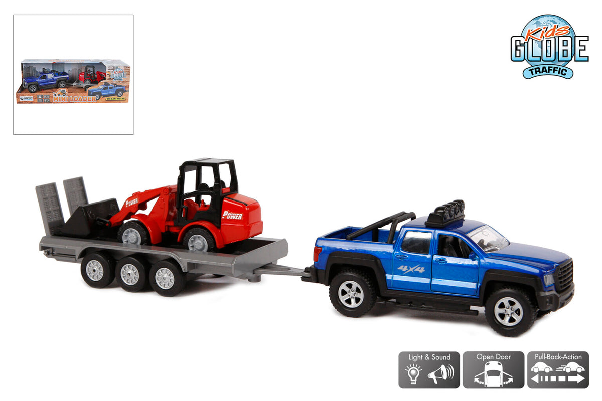 Kids Globe Die Cast Suv W/Trailer, Shovel, Light & Sound