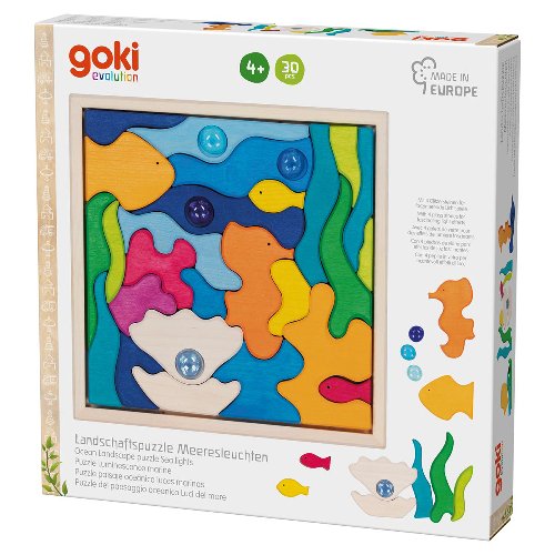 Goki Landscape Puzzle Sea Lights With 4 Glass Stones, 23 X
