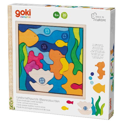 Goki Landscape Puzzle Sea Lights With 4 Glass Stones, 23 X