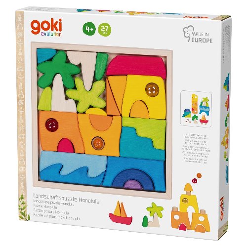 Goki Landscape Puzzle Honolulu With 3 Glass Stones, 23 X 23 X 3