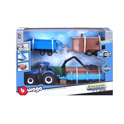 Bburago New Holland T7.315 Hd Tractor With 3 Trailers