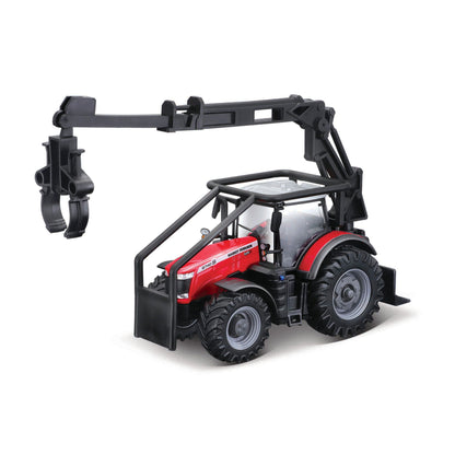 Bburago Massey Ferguson 8740S Front Loader Log Loader & 3 Logs