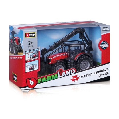 Bburago Massey Ferguson 8740S Front Loader Log Loader & 3 Logs