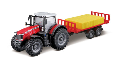 Bburago Massey Ferguson 8740S Tractor With Bale Trailers