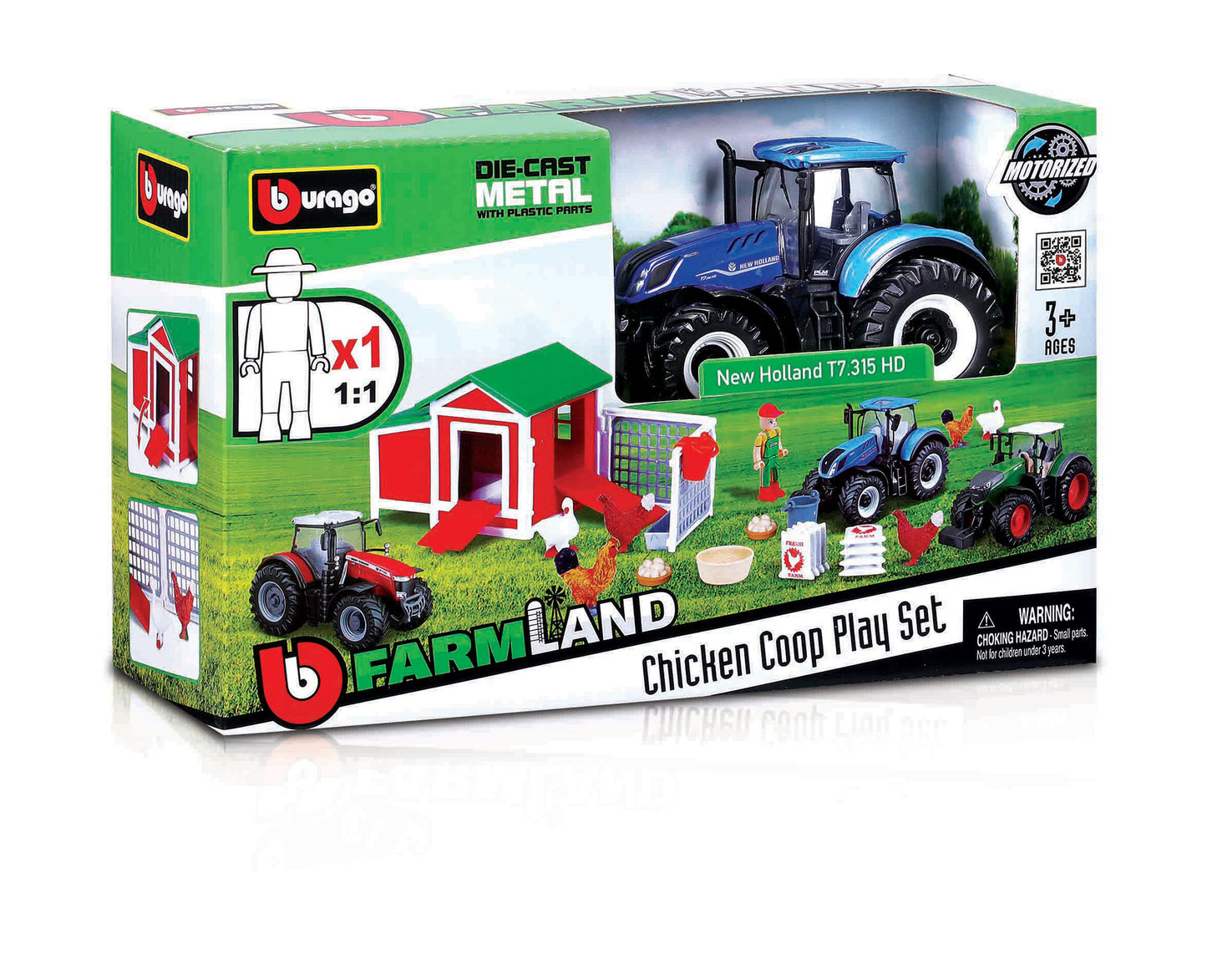 Bburago New Holland Farmland Playset With Chicken Coop
