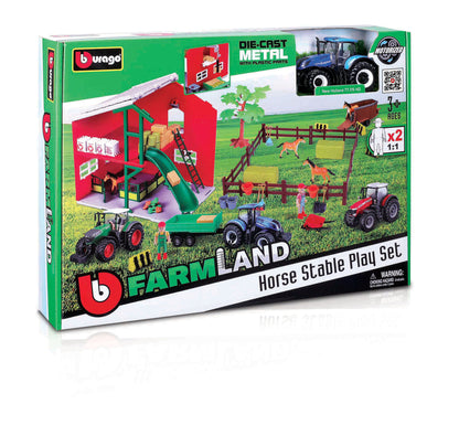 Bburago New Holland Farmland Playset With Horse Stable