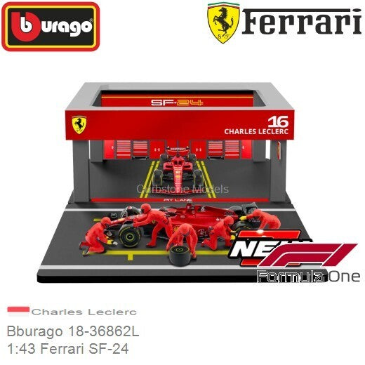 Bburago 1:43 F1 Ferrari Sf-24 2024 Pit Pass Diorama Leclerc