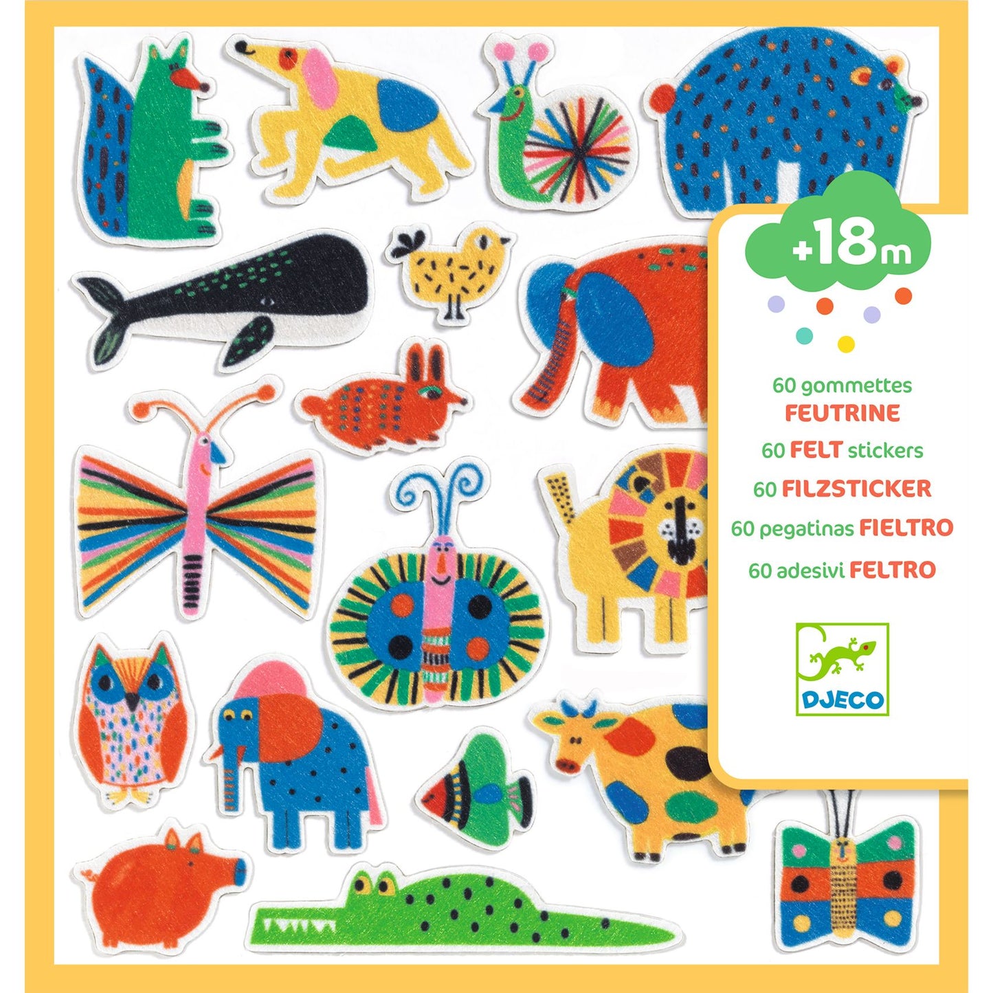 Djeco 60 Felt Stickers - Animals Everywhere! Stickers