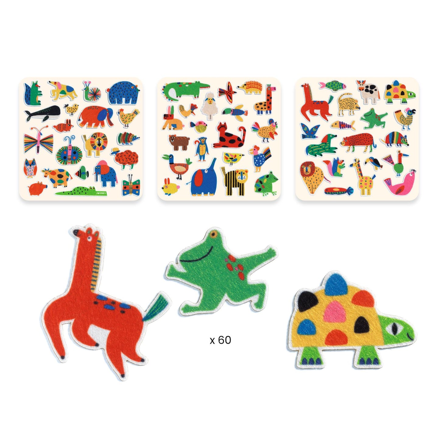 Djeco 60 Felt Stickers - Animals Everywhere! Stickers