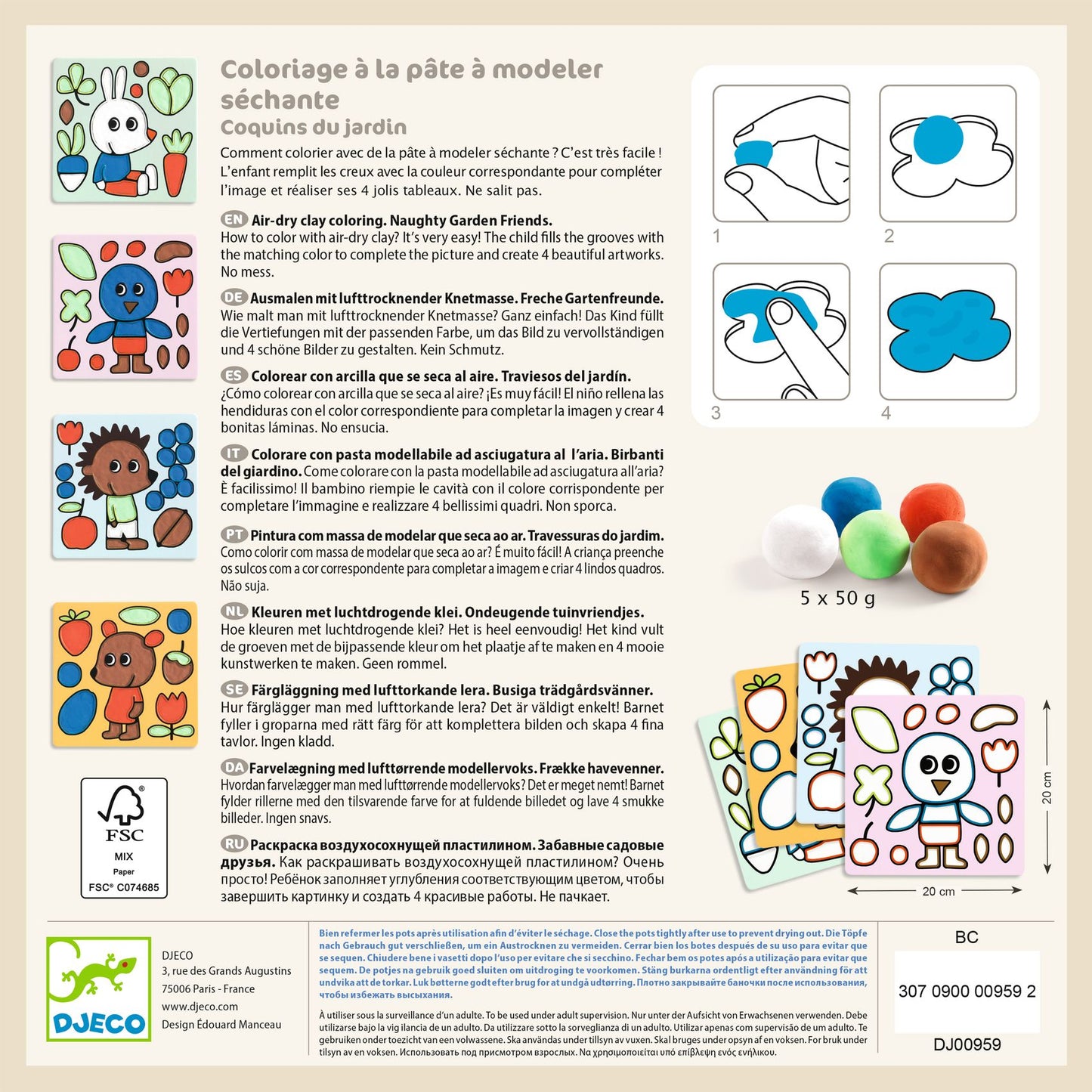 Djeco Air-Dry Clay Colouring – Naughty Garden Friends